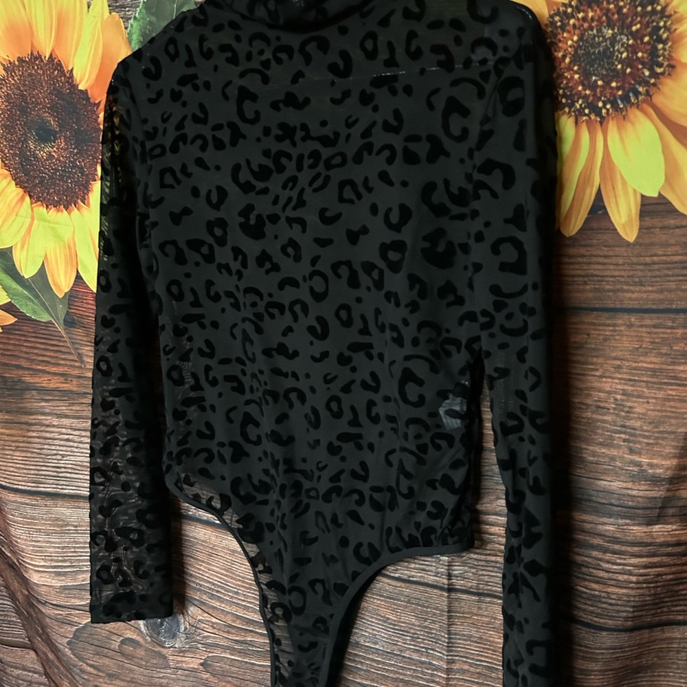 Black Leopard Velvet Burnout Long Sleeve Bodysuit